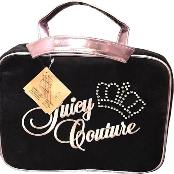 Juicy Couture Rhinestone Crown Signature Logo Velour Hanging Travel Cosmetic Bag - Picture 1 of 6